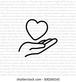 Web line icon. Heart in hand. 