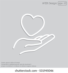 Web line icon. Heart in hand. 