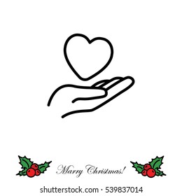 Web line icon. Heart in hand. 