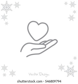 Web line icon. Heart in hand. 