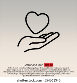 Web line icon. Heart in hand. 