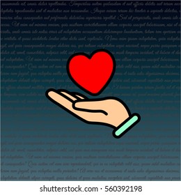 Web line icon. Heart in hand. 