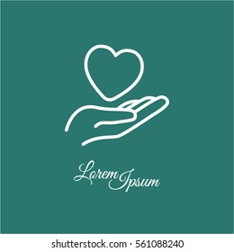 Web line icon. Heart in hand. 