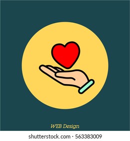 Web line icon. Heart in hand. 