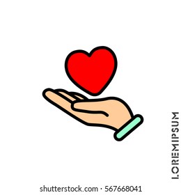 Web line icon. Heart in hand. 