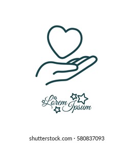 Web line icon. Heart in hand. 