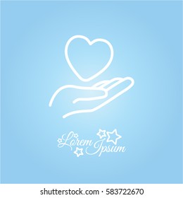 Web line icon. Heart in hand. 