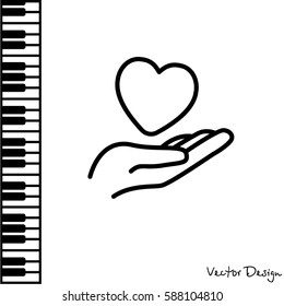 Web line icon. Heart in hand. 