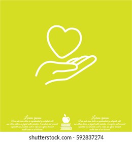 Web line icon. Heart in hand. 