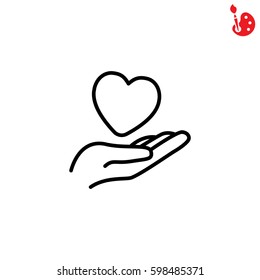 Web line icon. Heart in hand. 