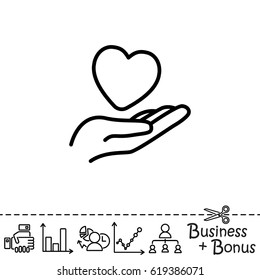 Web line icon. Heart in hand. 