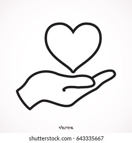 Web line icon. Heart in hand.