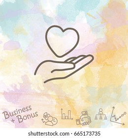 Web line icon. Heart in hand. 
