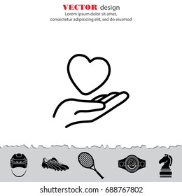 Web line icon. Heart in hand. 