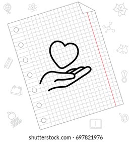 Web line icon. Heart in hand. 