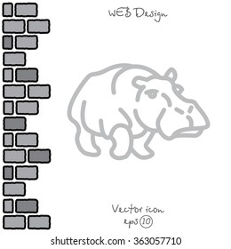 Web line icon. Hippo; wild animals