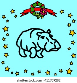 Web line icon. Hippo; wild animals