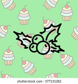 Web line icon. Holly berry, Christmas decorations and symbol