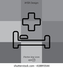 Web line icon. Hospital bed and cross