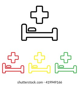 Web line icon. Hospital bed and cross