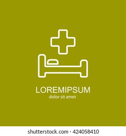 Web line icon. Hospital bed and cross