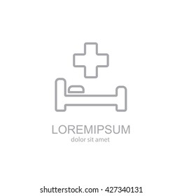 Web line icon. Hospital bed and cross