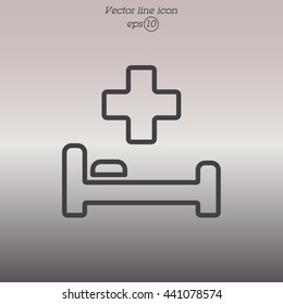 Web line icon. Hospital bed and cross