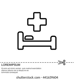 Web line icon. Hospital bed and cross