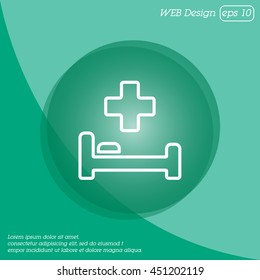 Web line icon. Hospital bed and cross