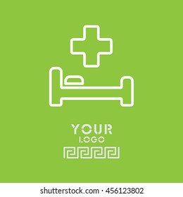 Web line icon. Hospital bed and cross
