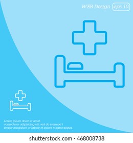 Web line icon. Hospital bed and cross