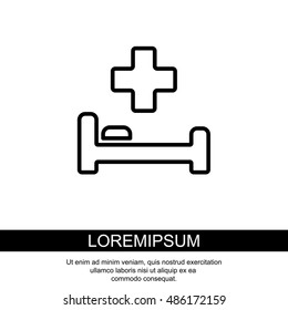 Web line icon. Hospital bed and cross