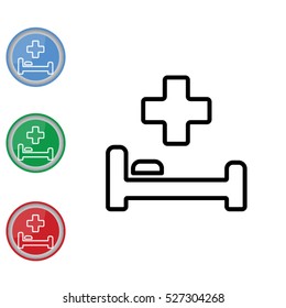 Web line icon. Hospital bed and cross