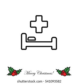 Web line icon. Hospital bed and cross