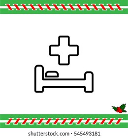 Web line icon. Hospital bed and cross