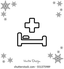 Web line icon. Hospital bed and cross