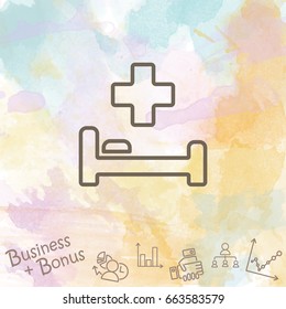Web line icon. Hospital bed and cross