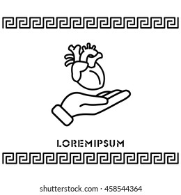 Web line icon. Human heart in hand