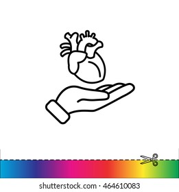 Web line icon. Human heart in hand