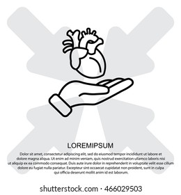 Web line icon. Human heart in hand