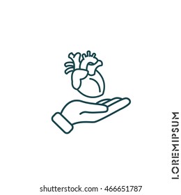 Web line icon. Human heart in hand