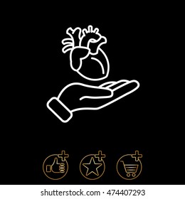 Web line icon. Human heart in hand