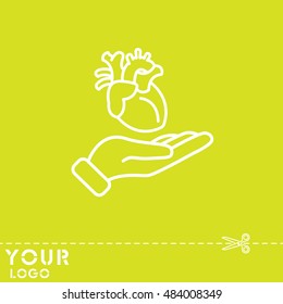 Web line icon. Human heart in hand
