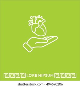 Web line icon. Human heart in hand