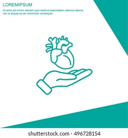Web line icon. Human heart in hand