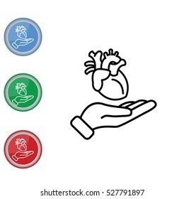 Web line icon. Human heart in hand