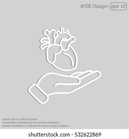 Web line icon. Human heart in hand