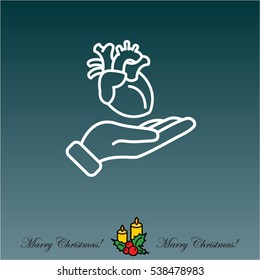 Web line icon. Human heart in hand
