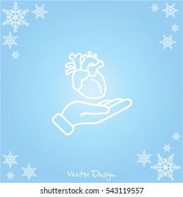 Web line icon. Human heart in hand