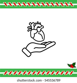 Web line icon. Human heart in hand